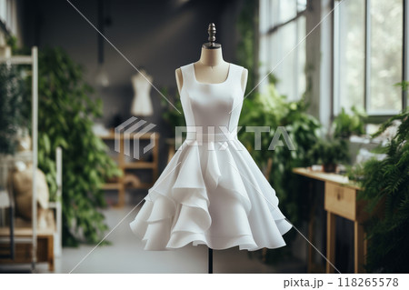 Elegant White Dress Displayed on Mannequin in Fashion Studio with Natural Light 118265578