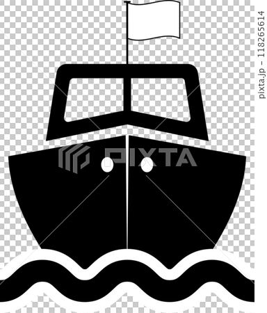 艇首から見た小型ボートのアイコン、透明背景 118265614