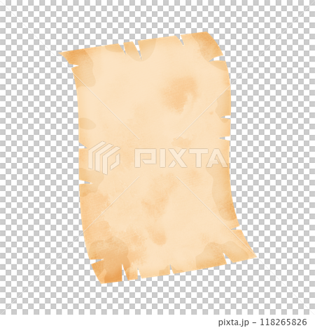 Unfolded tattered parchment. Watercolor style illustration. 118265826