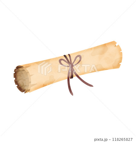 紐で封された羊皮紙の巻物。水彩風イラスト。 118265827
