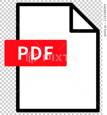 シンプルなPDFファイルのアイコン。紙にPDFのタイトル。 118266064