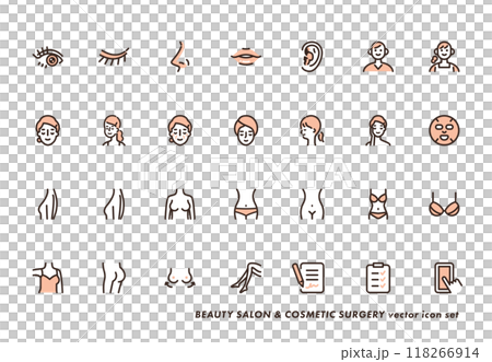 Cosmetic surgery and beauty icon set pink 118266914