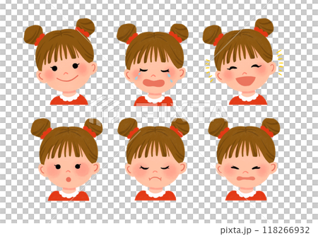 一個小女孩的各種面部表情的插圖 一個小女孩的各種面部表情的插圖 118266932