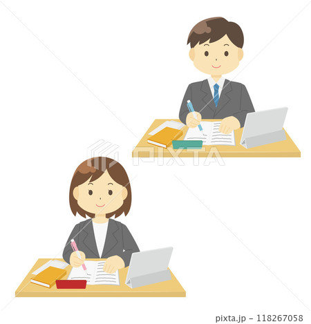 勉強するスーツを着た人のイラスト 118267058