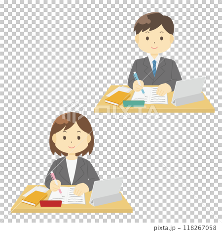 勉強するスーツを着た人のイラスト 118267058