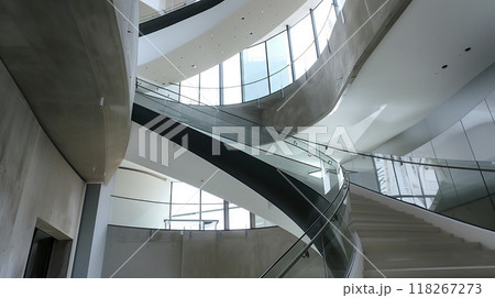 A bold, innovative balustrade stands as a striking centerpiece in the cutting-edge museum, blending art and design. 118267273