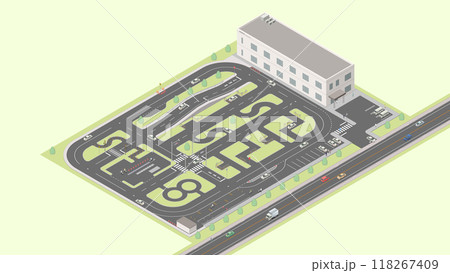 アイソメトリック図法で描いた自動車教習所のイメージ[A]（緑地） 118267409