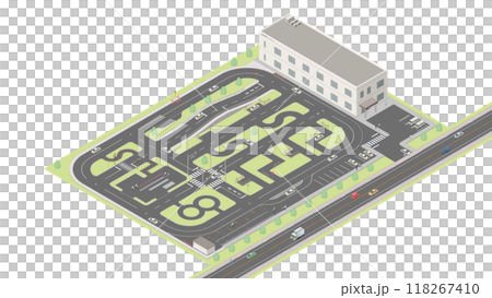 アイソメトリック図法で描いた自動車教習所のイメージ[A]（無地） 118267410