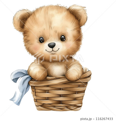 Cute baby bear with pastel blue watercolor, good for nursery or book, clip art 118267433