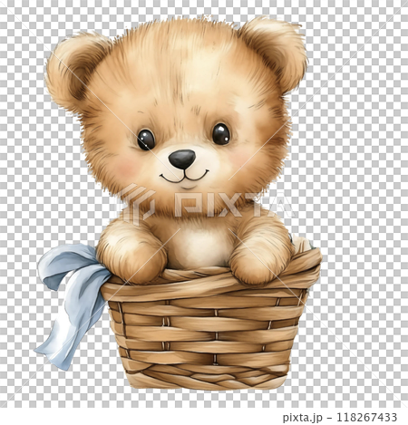 Cute baby bear with pastel blue watercolor, good for nursery or book, clip art 118267433