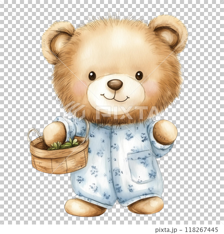 Cute baby bear with pastel blue watercolor, good for nursery or book, clip art 118267445