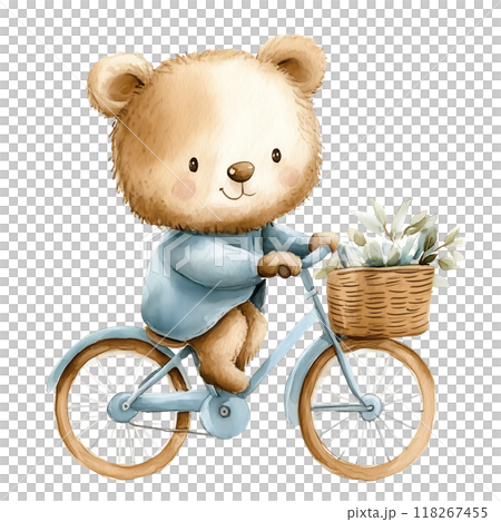 Cute baby bear with pastel blue watercolor, good for nursery or book, clip art 118267455