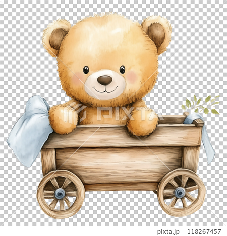 Cute baby bear with pastel blue watercolor, good for nursery or book, clip art 118267457