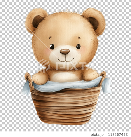 Cute baby bear with pastel blue watercolor, good for nursery or book, clip art 118267458