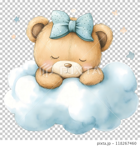 Cute baby bear with pastel blue watercolor, good for nursery or book, clip art 118267460