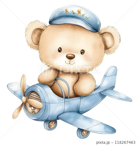 Cute baby bear with pastel blue watercolor, good for nursery or book, clip art 118267463