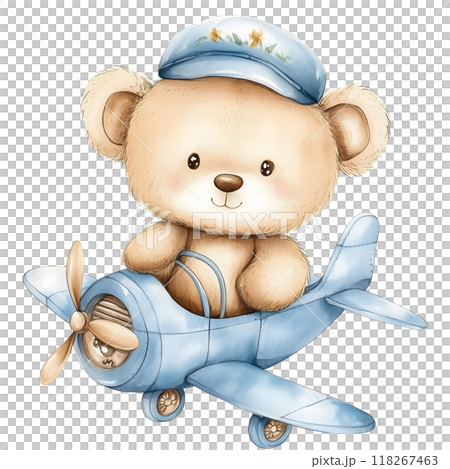 Cute baby bear with pastel blue watercolor, good for nursery or book, clip art 118267463