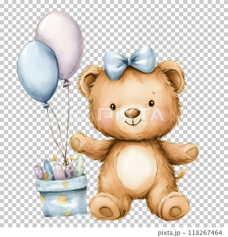 Cute baby bear with pastel blue watercolor, good for nursery or book, clip art 118267464
