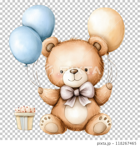 Cute baby bear with pastel blue watercolor, good for nursery or book, clip art 118267465