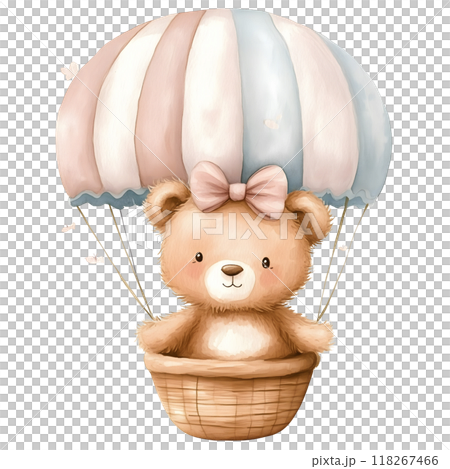 Cute baby bear with pastel blue watercolor, good for nursery or book, clip art 118267466