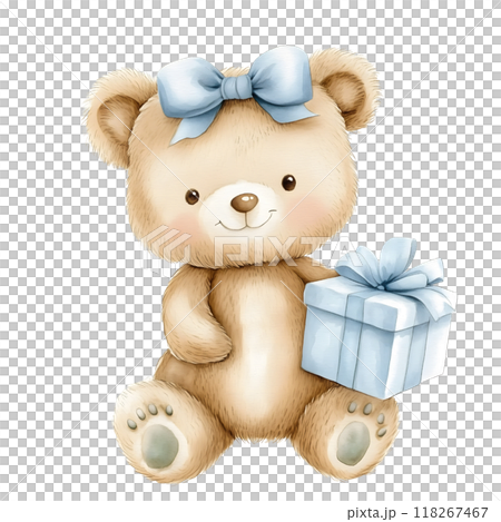 Cute baby bear with pastel blue watercolor, good for nursery or book, clip art 118267467