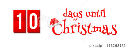 Countdown of days until Christmas, advent calendar with flip numbers template vector illustration. Red vintage text with Santa hat. 10 days until Christmas 118268181