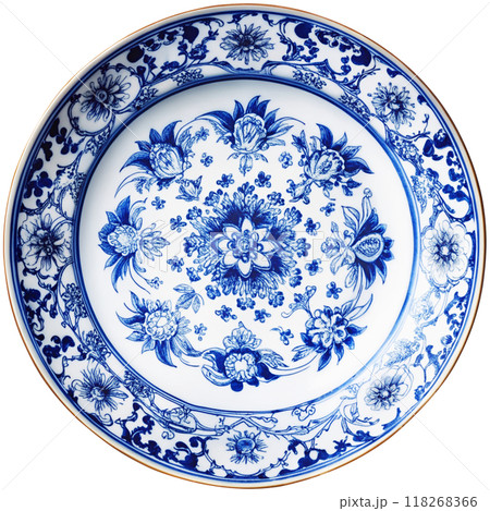 porcelain plate with oriental blue on white abstra porcelain plate with oriental blue on white abstra 118268366