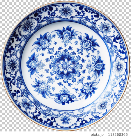 porcelain plate with oriental blue on white abstra porcelain plate with oriental blue on white abstra 118268366
