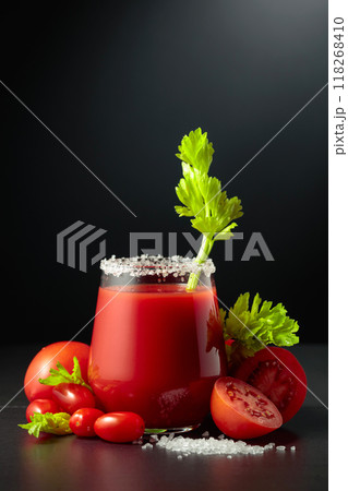 Tomato juice with celery, fresh tomatoes, and sea salt. Tomato juice with celery, fresh tomatoes, and sea salt. 118268410