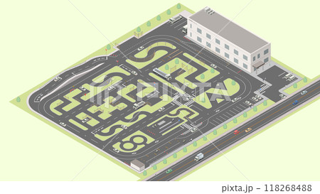 アイソメトリック図法で描いた自動車教習所のイメージ[B]（緑地） 118268488