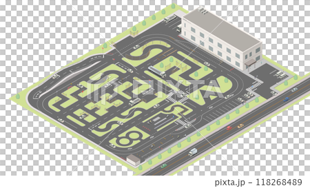 アイソメトリック図法で描いた自動車教習所のイメージ[B]（無地） 118268489