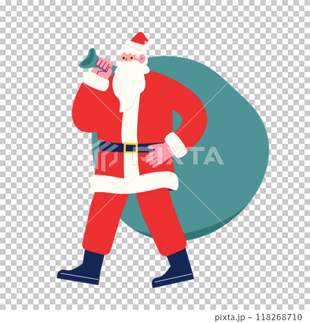 聖誕老人背著一個大袋子，帶來聖誕禮物。卡通人物向量圖 118268710