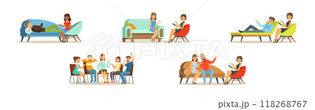 People Character Visit Psychologist Having Psychotherapy Vector Set 118268767