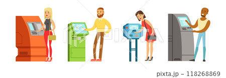 People Character Near ATM Machine Perform Operation Vector Set People Character Near ATM Machine Perform Operation Vector Set 118268869