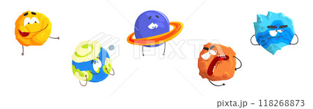 Fantastic Round Comic Planet Character with Arm and Legs Vector Set Fantastic Round Comic Planet Character with Arm and Legs Vector Set 118268873