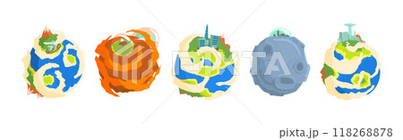 Fantastic Round Planet with Fiction Life Vector Set 118268878