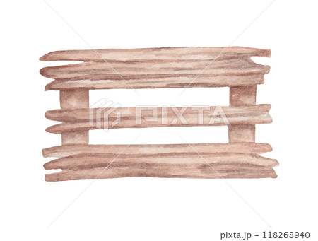 Wooden box. Watercolor illustration. Hand drawn isolated from background. Box made of natural material for fruits, plants, vegetables. Rustic clip art for design, cards, invitations, stickers. 118268940