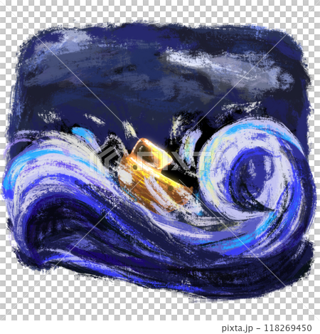 Boat in a storm artistic cartoon illustration Boat in a storm artistic cartoon illustration 118269450