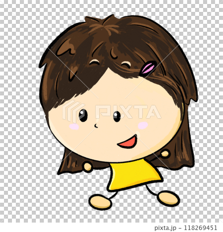 Cute smiling girl in yellow shirt cartoon illustration Cute smiling girl in yellow shirt cartoon illustration 118269451