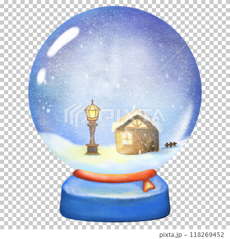 Christmas glass ball winter snowing wooden house decoration isolated crayon illustration 118269452