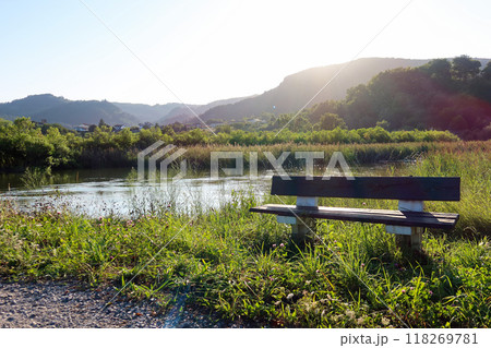 Restful River View: Bench Overlooking Mundakako Itsasadarra, Basque Country Restful River View: Bench Overlooking Mundakako Itsasadarra, Basque Country 118269781
