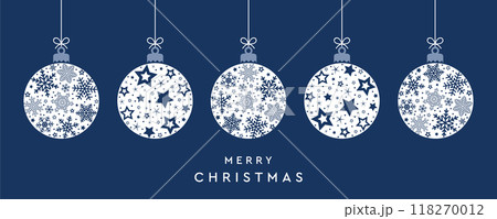 merry christmas card with hanging ball decoration vector illustration 118270012