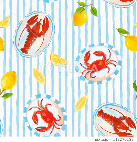 Beautiful blue watercolor hand drawn seamless pattern in patchwork style. Patchwork background surface print design. Stock illustration. 118270155