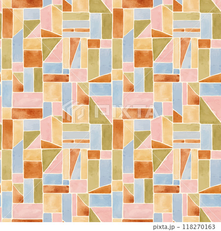 Beautiful vector abstract seamless pattern with colorful watercolor geometric ornament. Abstract patchwork print design. Stock illustration. Beautiful vector abstract seamless pattern with colorful watercolor geometric ornament. Abstract patchwork print design. Stock illustration. 118270163