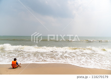 Prachuap Khiri Khan, Thailand, 1 Feb 2020, Environment of the white sand and beach for relaxing and enjoying traveler or people who came for holiday time with family at Hua Hin Beach. Thailand 118270179