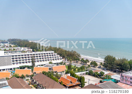 Prachuap Khiri Khan, Thailand, 1 Feb 2020, Environment of the white sand and beach for relaxing and enjoying traveler or people who came for holiday time with family at Hua Hin Beach. Thailand Prachuap Khiri Khan, Thailand, 1 Feb 2020, Environment of the white sand and beach for relaxing and enjoying traveler or people who came for holiday time with family at Hua Hin Beach. Thailand 118270180