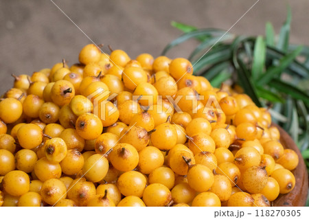 Buckthorn, Sea buckthorn berries in a bowl Buckthorn, Sea buckthorn berries in a bowl 118270305