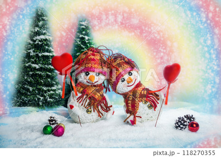 Love snowmen. Snowfall. Love concept. Valentine's Day Greeting card 118270355