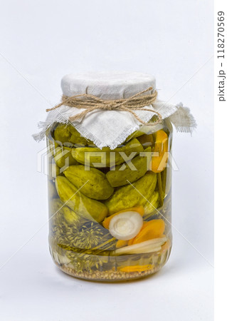 marinated cucumbers on a white background 118270569