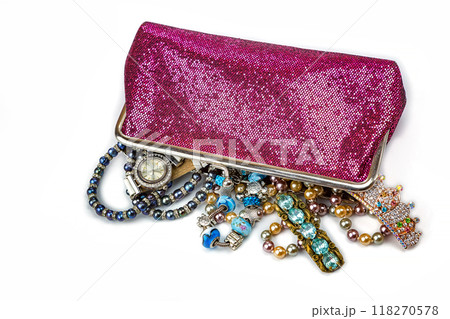 the cosmetic bag is filled with ornaments 118270578